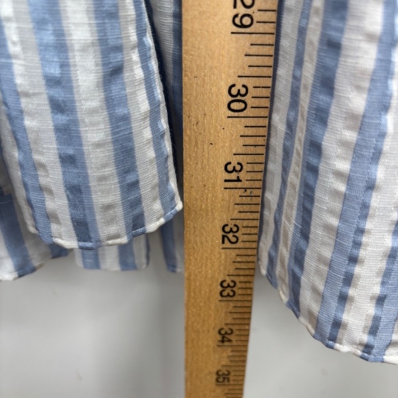 Veronica Beard Hawken Dress 6 Stripe Puff Sleeves Tiered Linen Silk Coastal READ - Picture 10 of 14